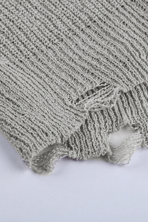 Zipper V-Neck Dropped Sleeve Hooded Solid Sweater